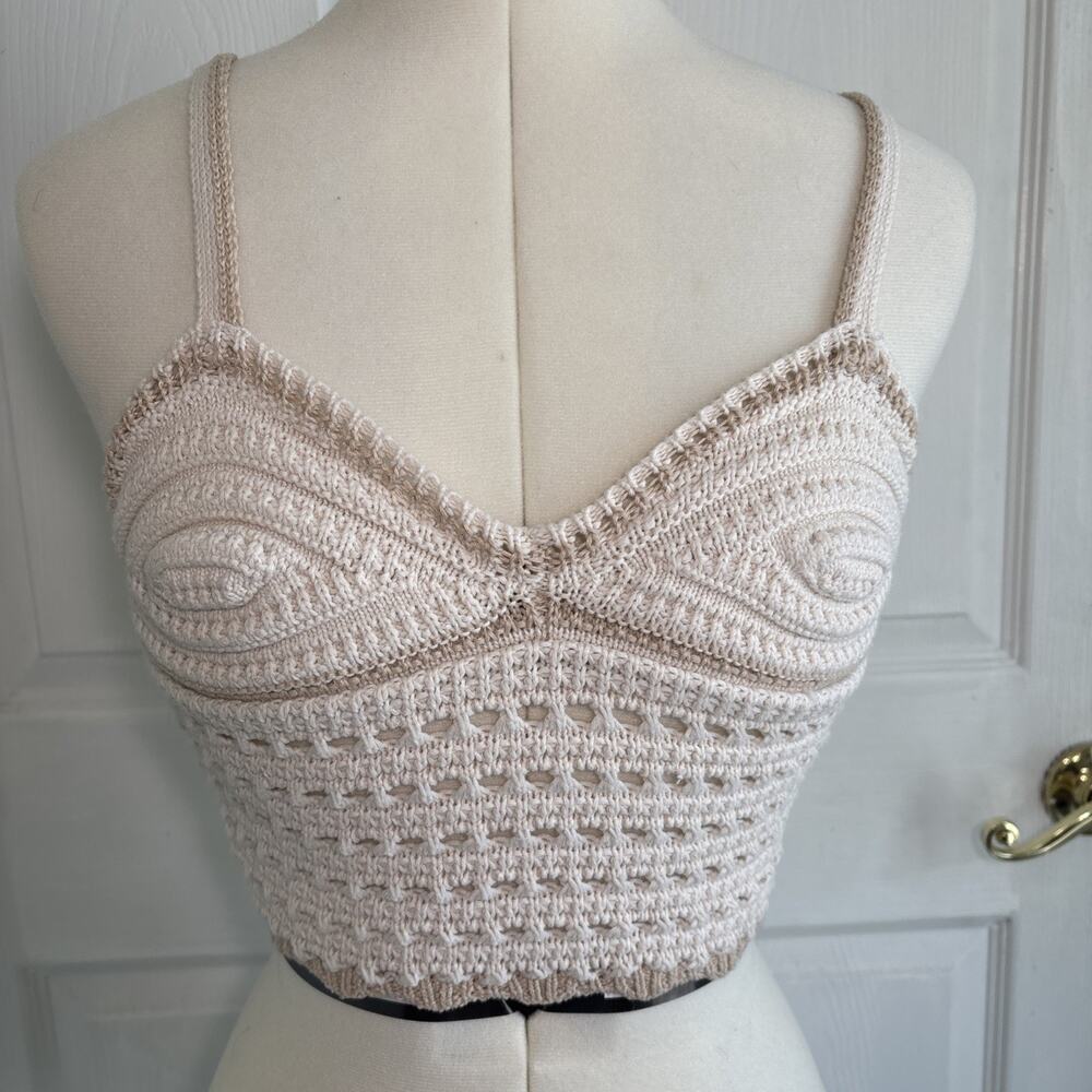 Sweater Knit Crochet Bralette crop tank top sz SM festival Boho coquette beachy